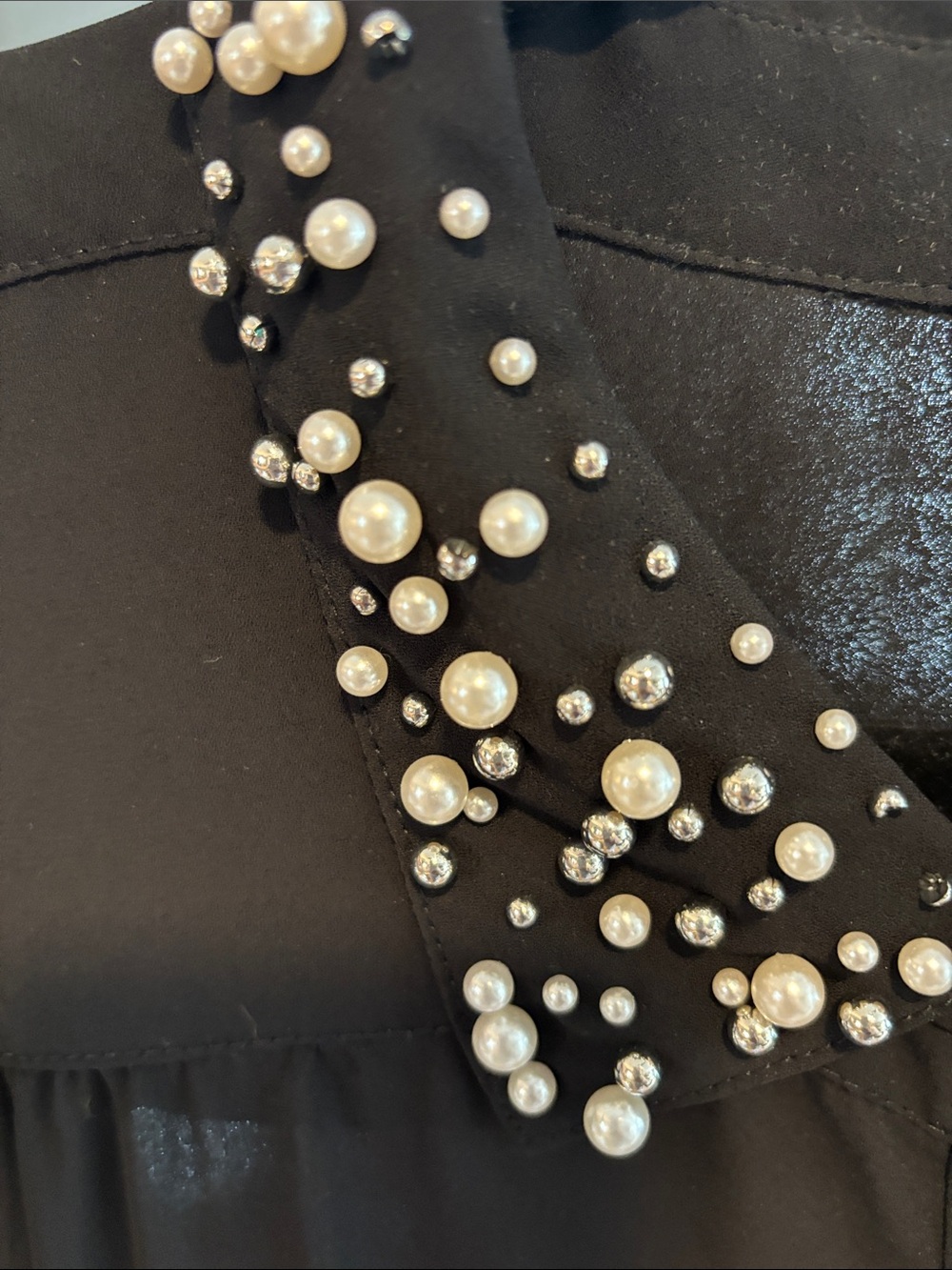 torrid Black Pearl-Embellished Collar Sheer Button-Up Blouse Like New - Picture 3 of 6